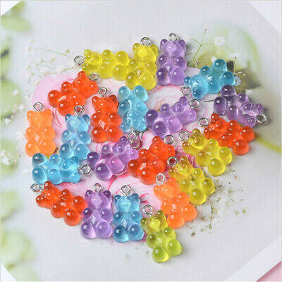 50Pcs Resin Cute Bear Mixed Color Charms Pendant DIY Keychain Making Necklace A+