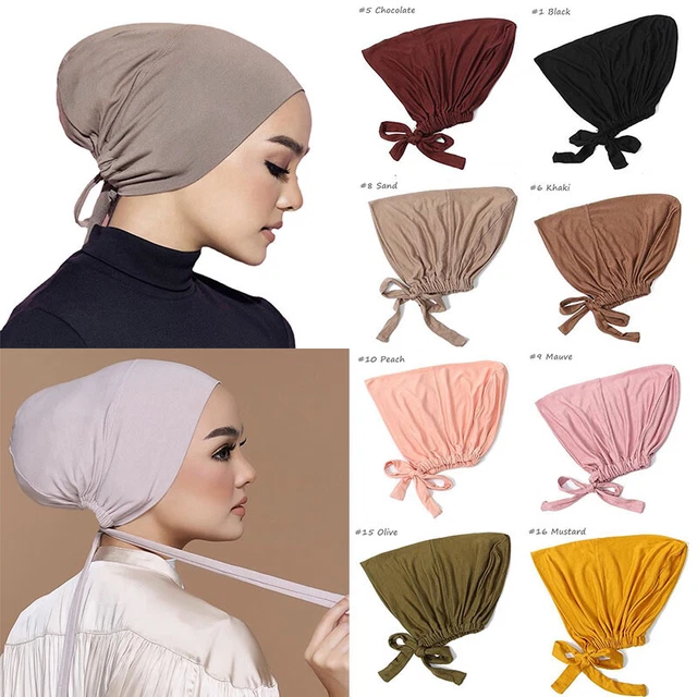 2 Hijabs Turban XEPST Pour Femme - Extensible, Doux, 165cm | Noir Et Kaki, Coton Élastique