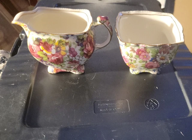 Royal Winton Summertime Grimwades Rose Chintz Creamer Sugar Bowl  England
