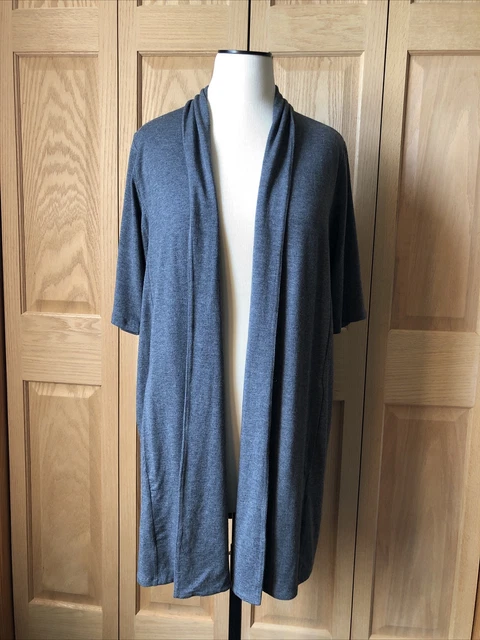 EILEEN FISHER pewter gray  open stretchy knit tencel modal long open cardigan M