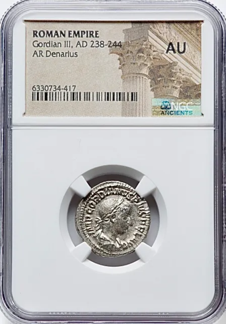 Gordian III 238-244 AD Roman Empire AR Denarius Silver NGC AU About Uncirculated