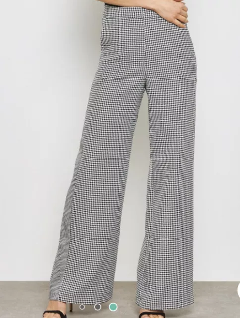 NWT Topshop Sz 8 Monochrome Houndstooth Wide Leg Trousers