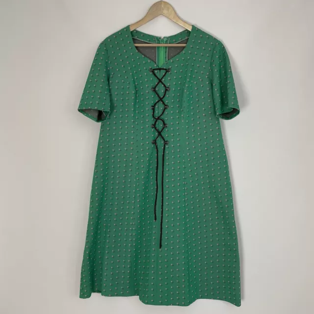 Vintage 60s 70s Dress Green XL 16 18 Boho Large 1970’s