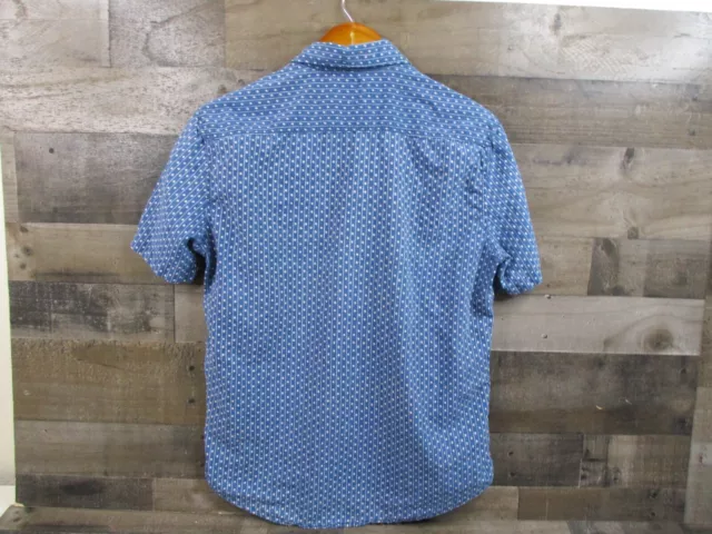 Faherty Shirt Mens Large Blue Geometric Short Sleeve Indigo Preppy Button Up 3