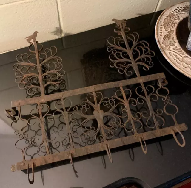 Early 1800's Primitive Blacksmith Forged Iron Game Rack Tree & Bird Design AAFA
