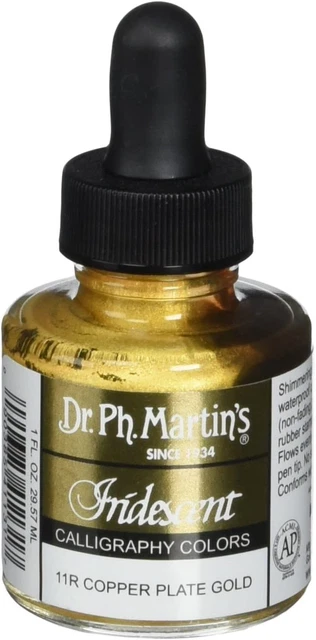 Dr. Ph. Botella de tinta Martin's, placa de cobre dorada