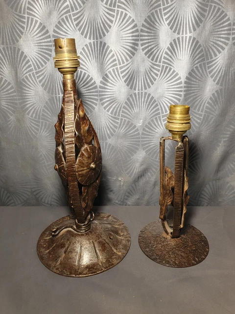 Lampe Art Déco Années 1930 - Double Jeune Fille, Finition Cuivre, Globe Original, Occasion