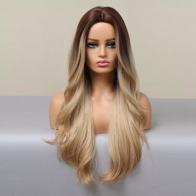 NEW  Synthetic wig medium long hair  wavy  middle  wig female  blonde  AD 2