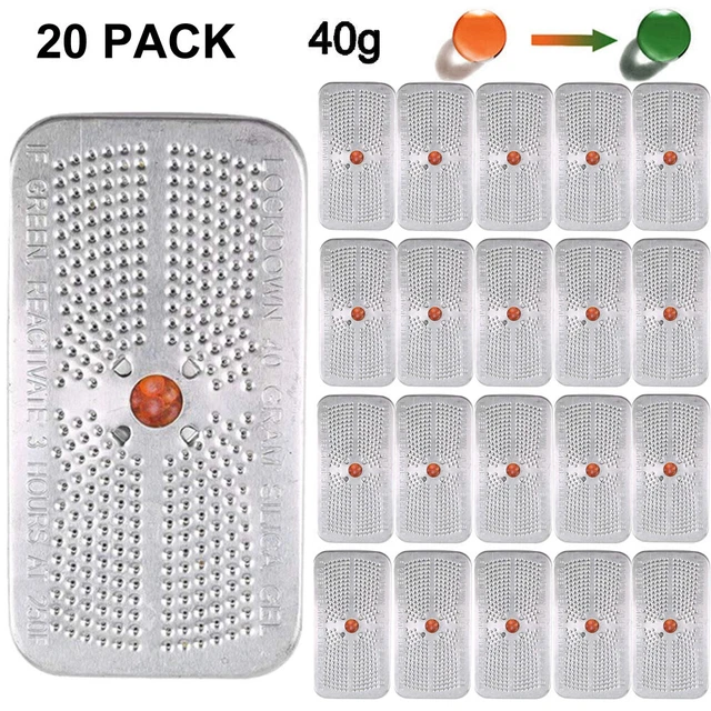 20 PACKS 40 Gram Silica Gel Canister Reusable Indicating Desiccant Dehumidifier