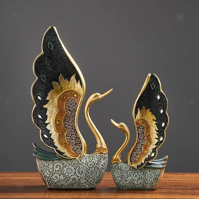 Strass Cygnes Figurines Résine Bureau Chambre De Mariage Ornement Statue