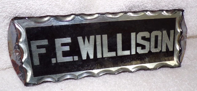Antique Dental Dentist Sign F.E. WILLISON Glass Metal ref 1919 Hastings Michigan