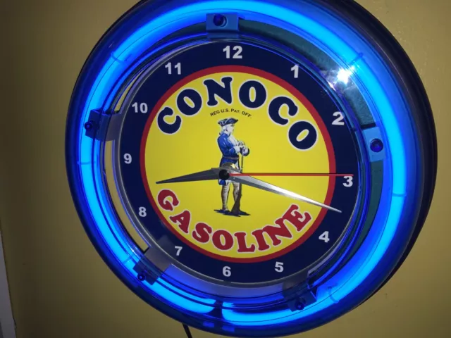 Conoco Oil Gas Service Station Garage Bar Advertising Neon Wall Clock Sign