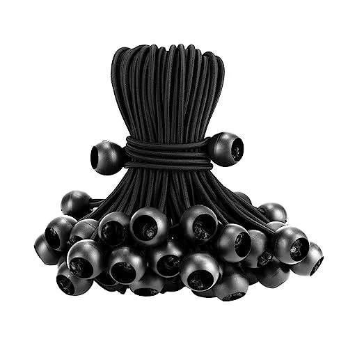 KIFFRIDE 50pcs Black Bungee Cords with Balls6/9/12 Inch Reusable Ball Bungee ...
