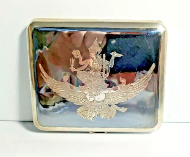 Vintage Siam Solid Sterling Silver Niello, Goddess Cigarette Case  3955/3