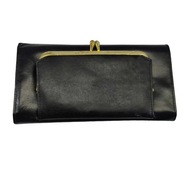 Buxton Black Leather Wallet Butterfly Cash Coins Checks Cards ID READ!!