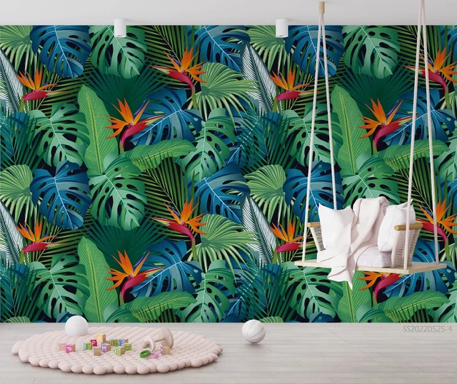 3D TROPICAL LEAF Bird of Parad Wallpaper Wall Mural Peel and Stick ...