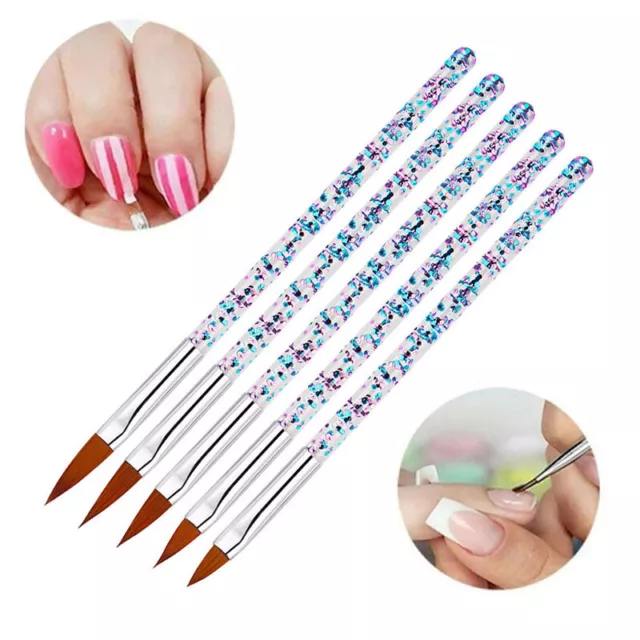 5pcs Puro Acrílico Brocha Uñas Gel UV Talla Bolígrafo Rizado Metal Redondo Asa