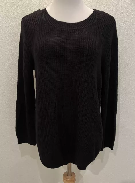 New Francesca's HARPER HERITAGE Women’s Knit Sweater Top MEDIUM Black Chunky