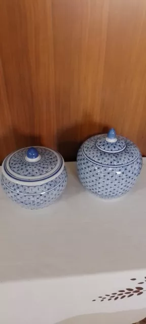 Coppia vasi in ceramica bianca e blu - vintage