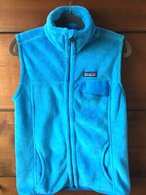 Patagonia Womens Fleece Vest Polartec Snap T Size Medium Retro Teal Blue Fuzzy