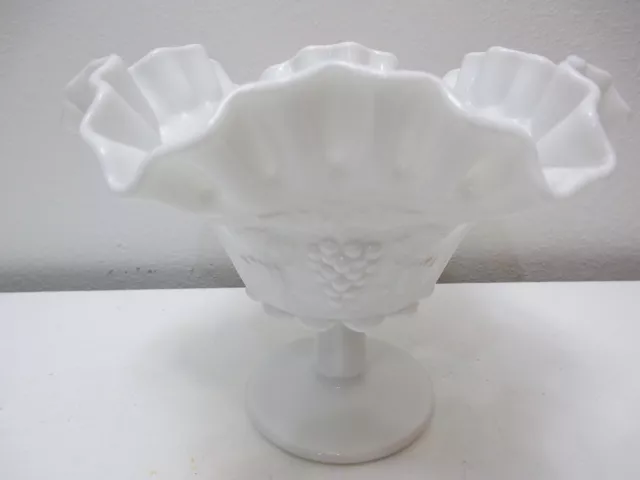 Vintage Westmoreland Glass Compote Footed Bowl White 1881 Paneled Grape 6" T