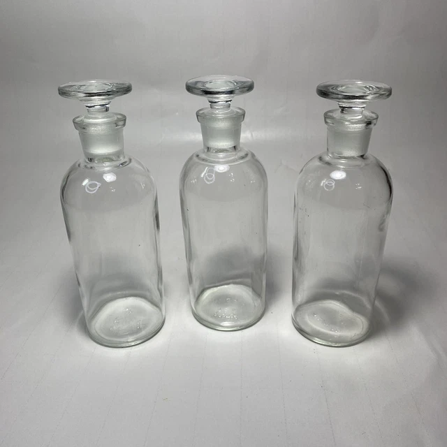 3 Vintage Apothecary T.C.W. Co Clear Glass 7 In Bottles with Stoppers READ