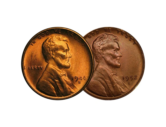 1946 S & 1952 S Lincoln Wheat Cent Choice BU 1c Brilliant Uncirculated - 2 Set