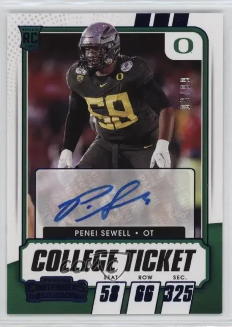 2021 Contenders Draft Picks Game Ticket Blue /99 Penei Sewell Rookie Auto RC