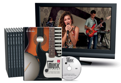 MUSIC ACADEMY. BATTERIA 10 volumi TASTIERE DVD BASSO CORSO DI CHITARRA 
