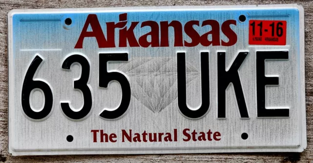 Arkansas "The Natural State" License Plate--Diamond Version with a 2016 Sticker