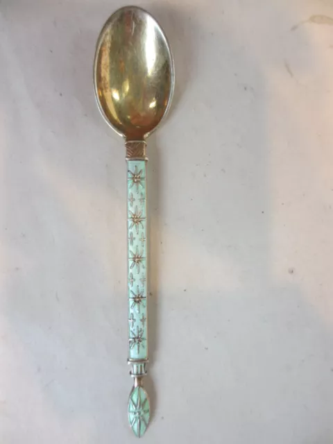 J.Tostrup Norway Blue Guilloche Enamel Gold Wash Sterling Silver Demi Spoon;S302