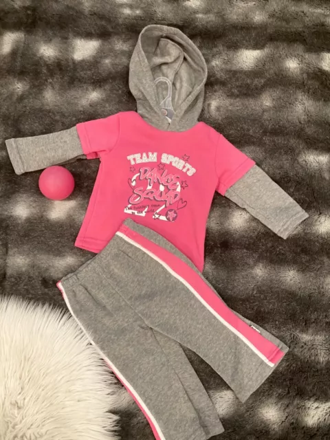 VENDITA! Set tuta con cappuccio in cotone rosa + grigio 6-18 mesi.