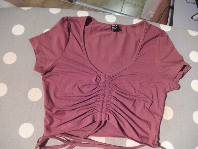 Haut Shein Sans Manches Beige Taille XS – Col Contrastant, Femme