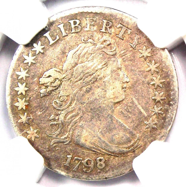 1798/7 Draped Bust Dime 10C 16 Stars Coin. Certified NGC VF Detail - Rare Date