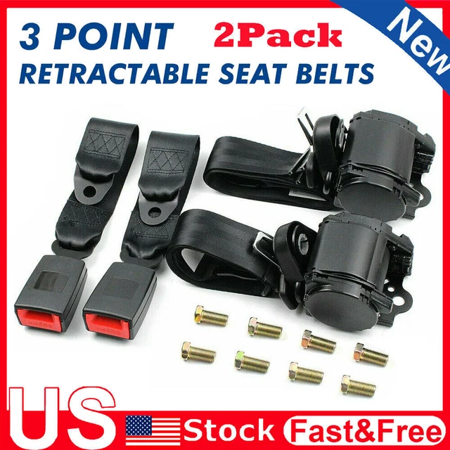 Pair 3 Point Safety Seat Belt Straps Heavy Duty Car Truck Retractable Adjustable