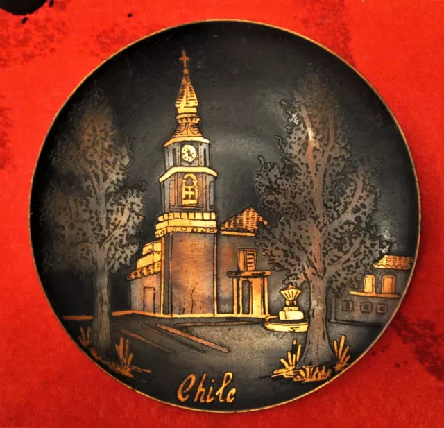 COUPELLE, VIDE-POCHE-CUIVRE gravé - EGLISE CHILI -empty pocket-пустой карман-空口袋