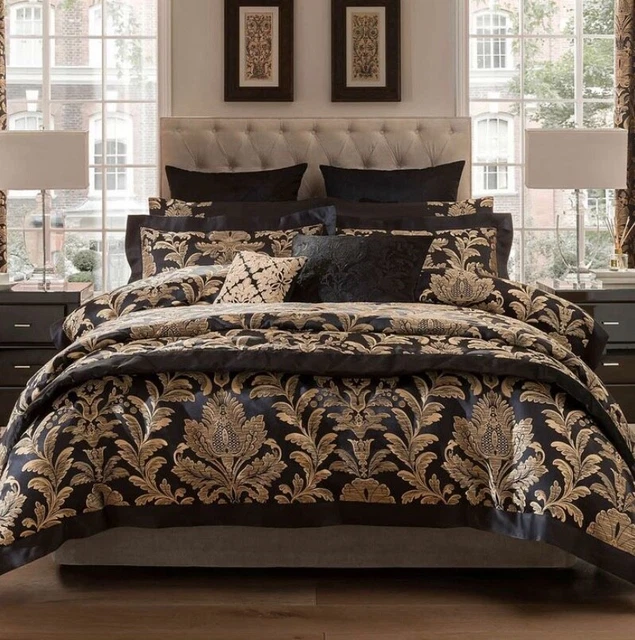 DORMA BLENHEIM DOUBLE Duvet Cover Black & Gold Luxurious Jacquard VGC £