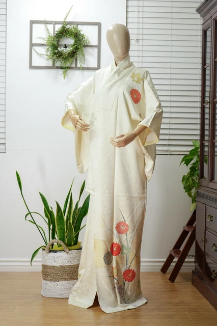 Dear Vanilla Japanese Silk Kimono Women's Robe Gown Authentic Japan Vintage Mint