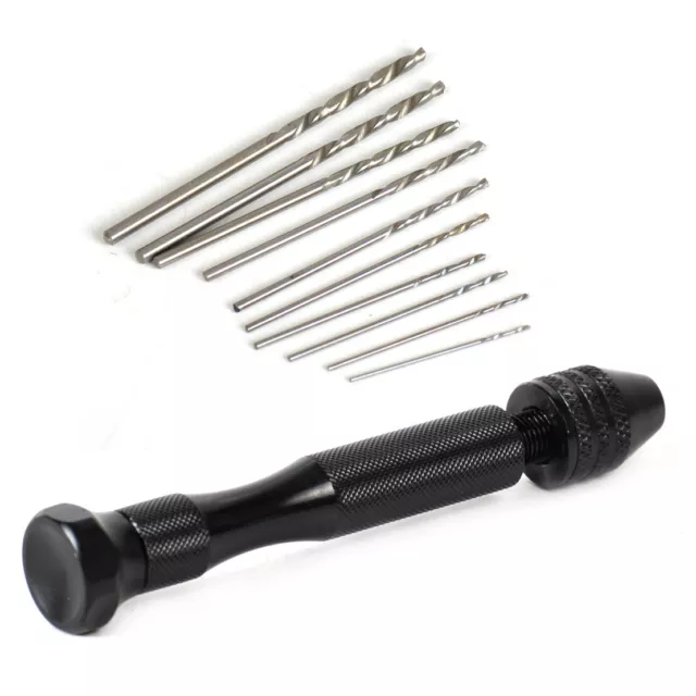 Mini Micro Aluminum Hand Keyless Drill Chuck +10 Twist Drill Bits Rotary Tools~
