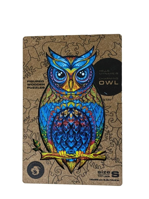 UNIDRAGON Charming Owl Wooden Jigsaw Puzzle Small 5.9 x 10.2 in. 101 Pieces NEW