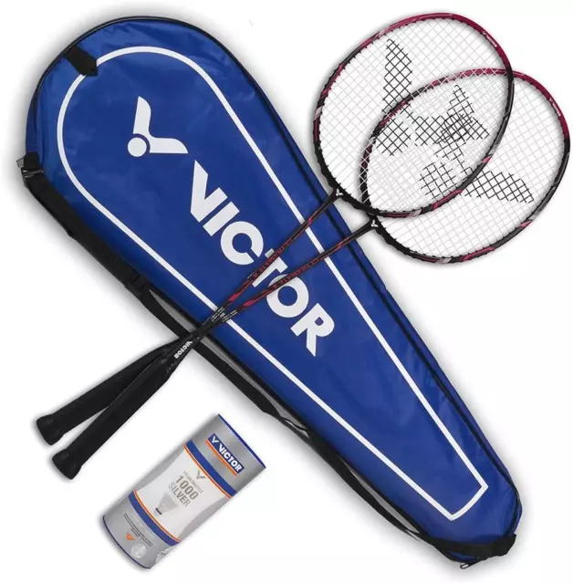 Victor Badminton Set Ultramate 8 rot, 2 Badmintonschläger + 3 Bälle + Setbag