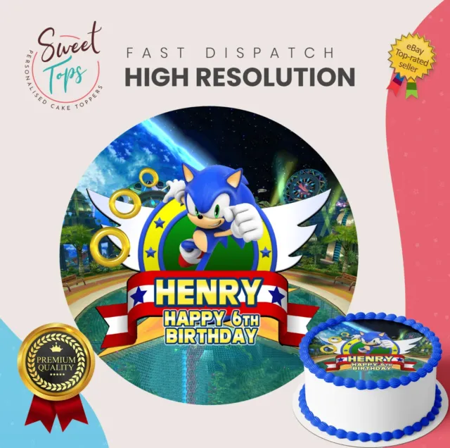 Sonic The Hedgehog Edible Round Cake Topper Decoration Personalised