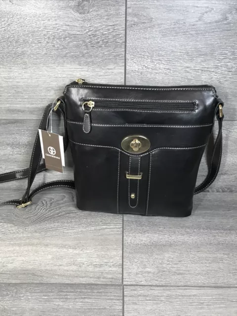 Giani Bernini women Glazed leather turn lock bucket shoulder bag black handbag
