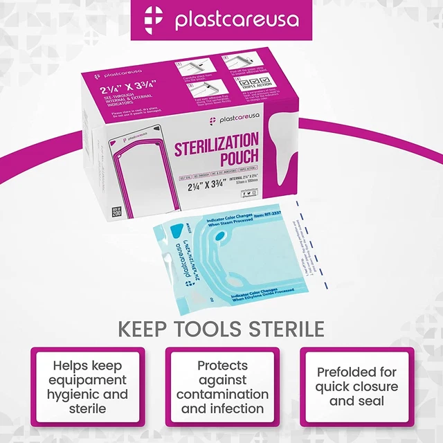 1000 2.25 X 2.75 Self Sterilization Pouches for Dental Offices Autoclave Sterili