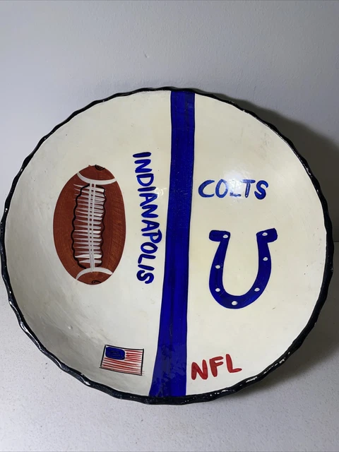 Vintage Handmade And Painted NFL Indianapolis Colts Tera Cota Candy Bowl Dish