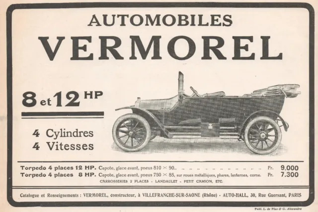 ▬► French Print Advertising - Car Car Torpedo - VERMOREL - 1913