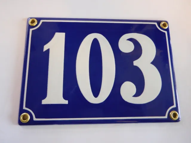 Antique French Blue  Genuine Enamel Porcelain House Door Number Sign / Plate 103