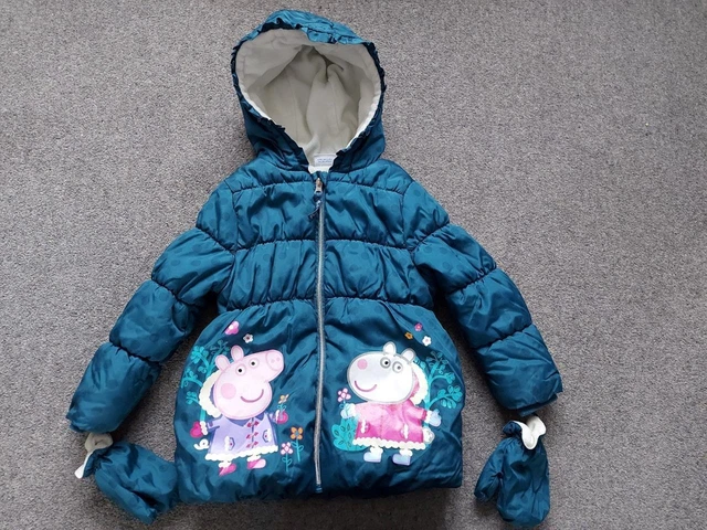 Girls Green, Peppa Pig Padded Hooded, Winter Coat/Jacket/Mitts  4-5 Yrs