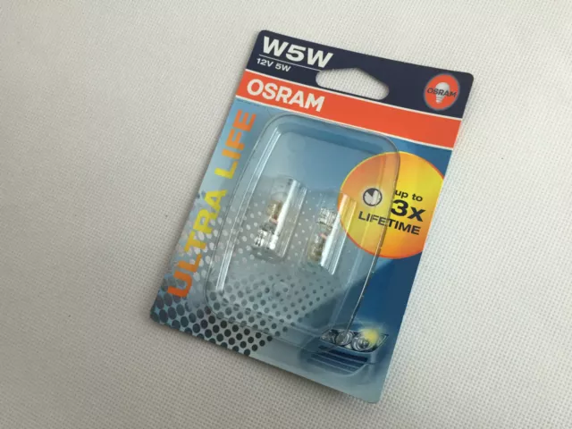 2 X Osram W5W Ultra Life Lampe/Blister 12V 5W W2.1 X 9.5d 2825ULT-02B Lampe