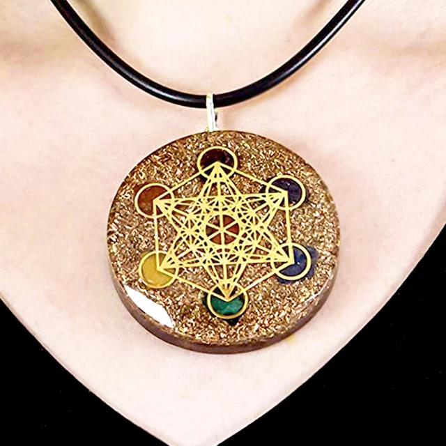 Metatron Cube 7 Chakra Gemstone Pendant Orgonite Necklace Orgone Sacred Geometry